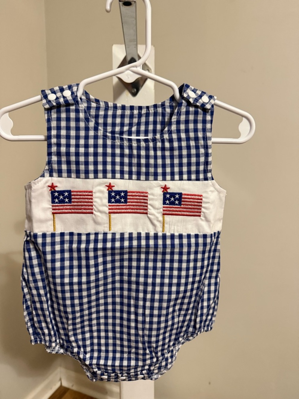 New Gingham American Flag Romper - Picture 2 of 7